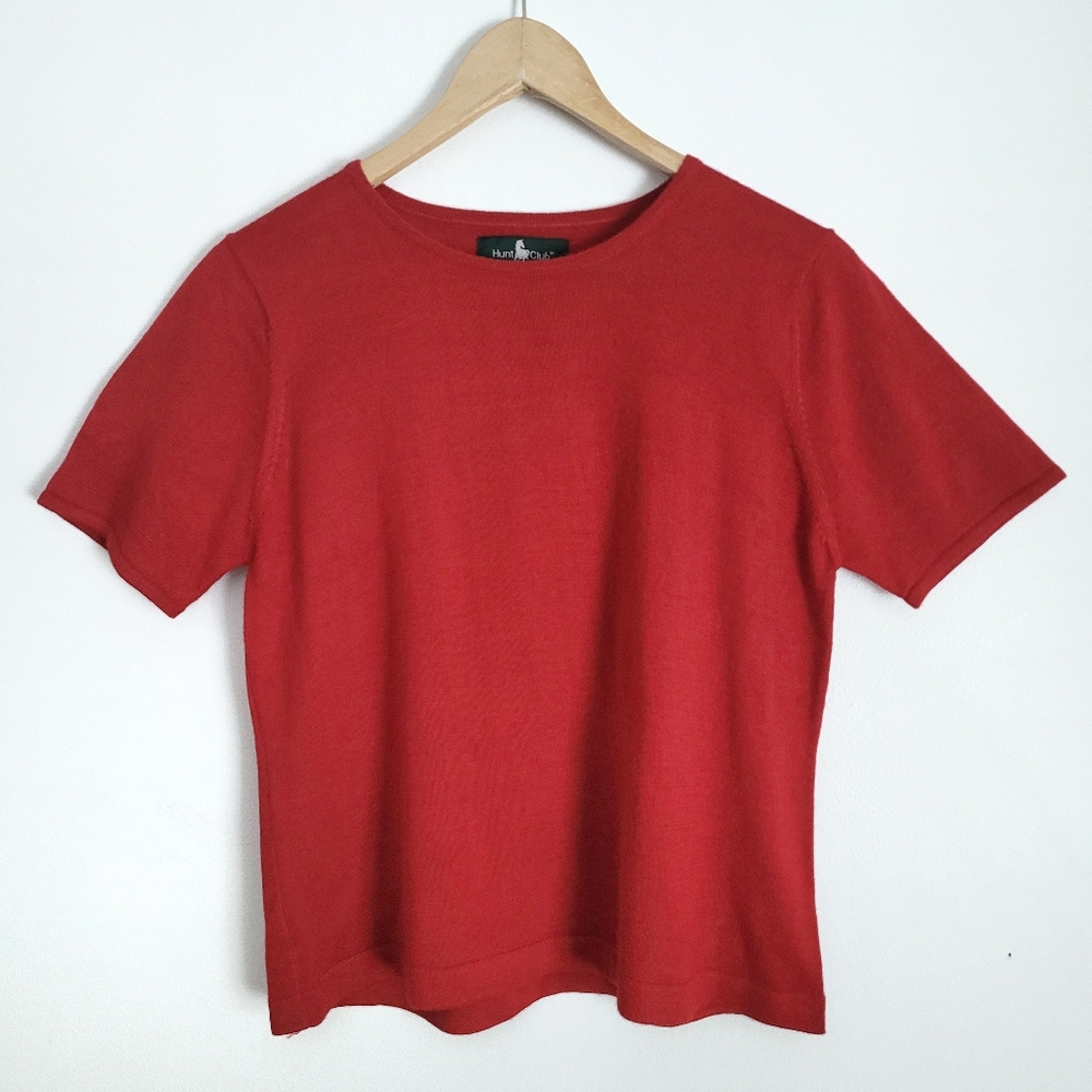 Red Wool Blend Knit Short Sleeve Top - M